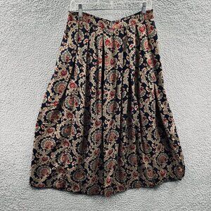 Talbots‎ Womens Pleated Skirt 12 Black Brown Paisley Print Zip Back Vintage USA